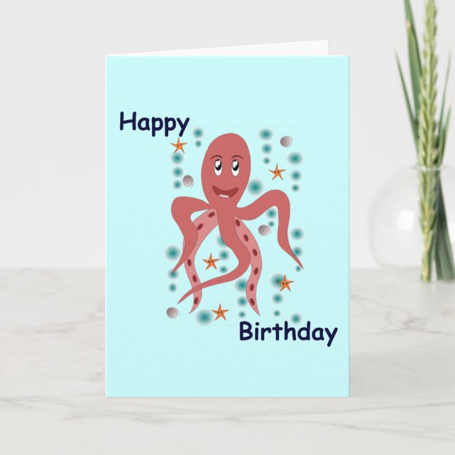 Happy Octopus Happy Birthday Card (Front)