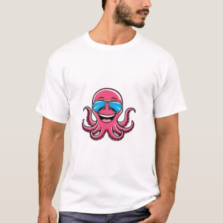 Happy Octopus Wearing Blue Aviators Graphic Tee