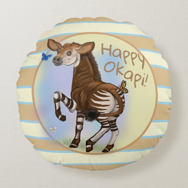 Happy Okapi! Round Pillow (Front)