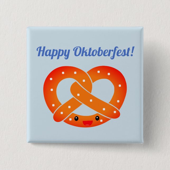 "Happy Oktoberfest!" Button with Smiling Pretzel (Front)