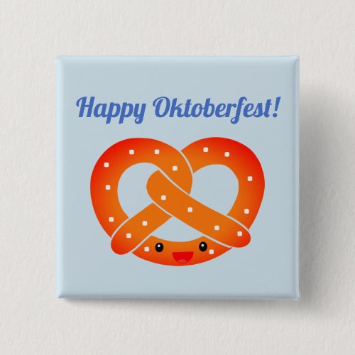 Happy Oktoberfest Button with Smiling Pretzel