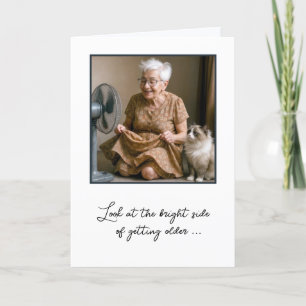Happy Old Lady Cooling Off By a Fan Card