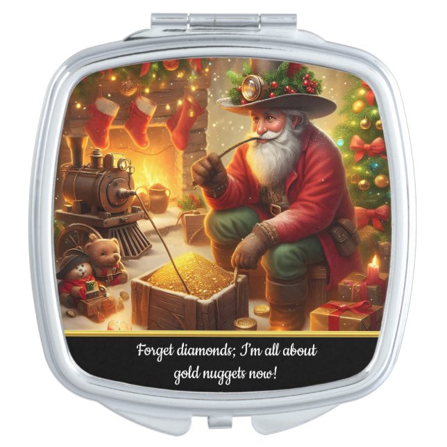 Happy old man by the holiday fire compact mirror (Front)