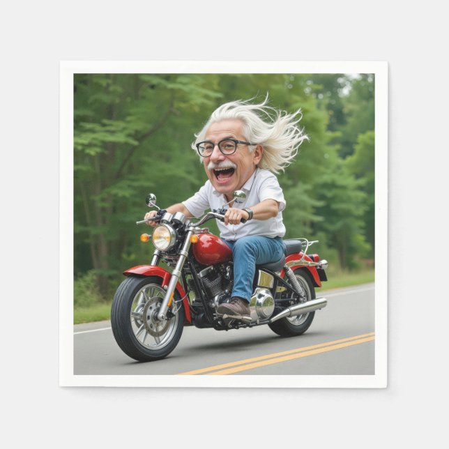 Happy Old Man On a Motorcycle Napkins (Front)