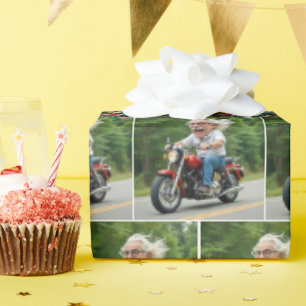 Happy Old Man Riding On a Motorcycle Wrapping Paper