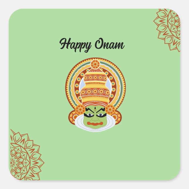 happy onam greeting square sticker (Front)