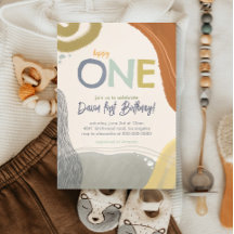 Happy One First Birthday boy Invitation
