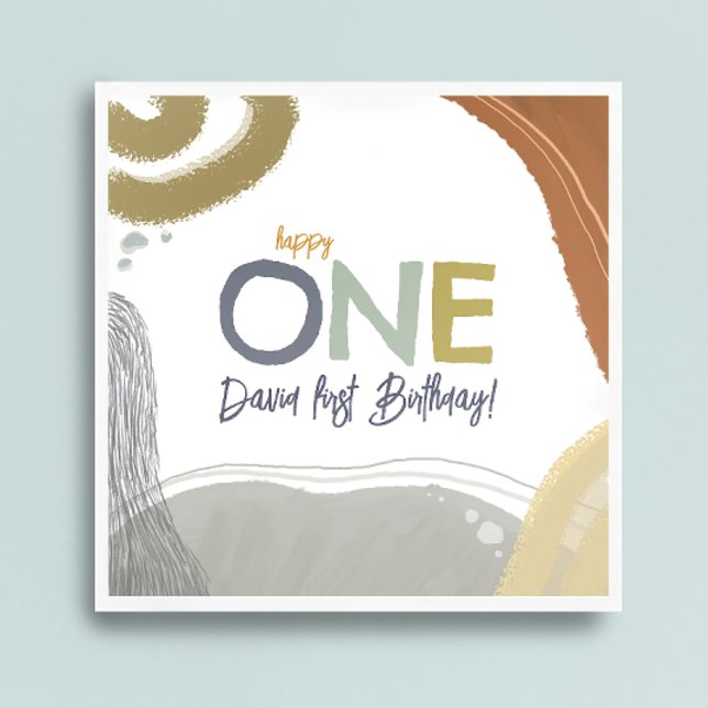 Happy One First Birthday boy Paper Napkin (Creator Uploaded)