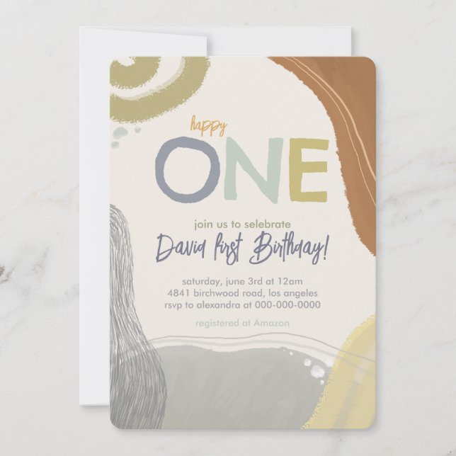 Happy One First Birthday Photo boy Invitation (Front)