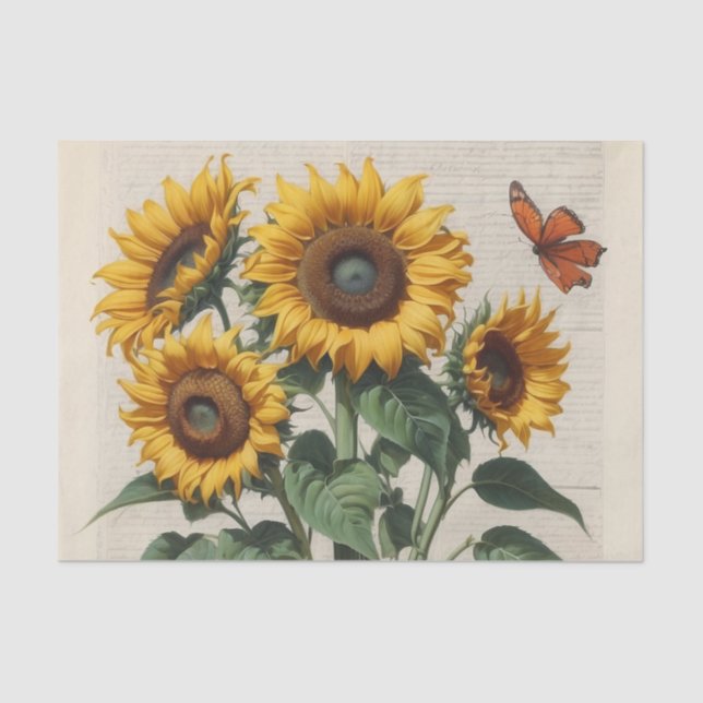Happy, Open-Faced Sunflowers with Butterfly Tissue Paper (Front)