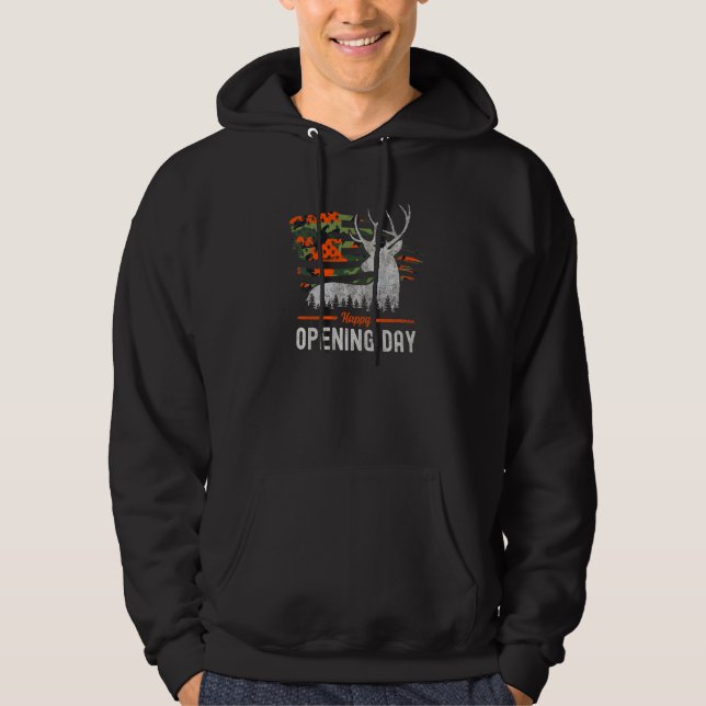 Happy Opening Day Whitetail Camo American Flag Dee Hoodie (Front)