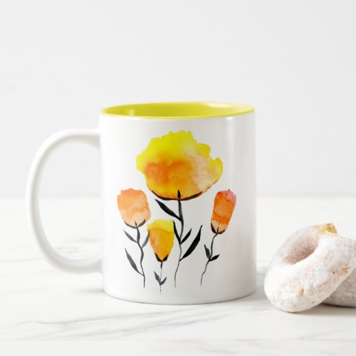 Happy orange and yellow flowers Two_Tone coffee mug
