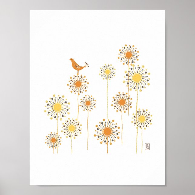 Happy Orange Bird 7x7 Print (Front)