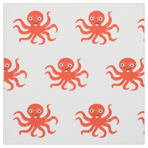 Happy Orange Cartoon Octopus Fabric