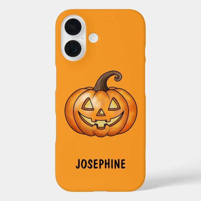 Happy Orange Cartoon Pumpkin With Name Halloween Case-Mate iPhone Case (Back)
