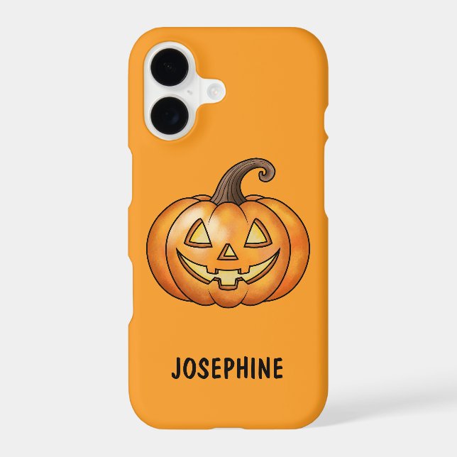 Happy Orange Cartoon Pumpkin With Name Halloween Case-Mate iPhone Case (Back)
