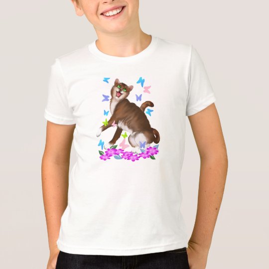 Happy Orange Cat and Soft Butterflies T-Shirt