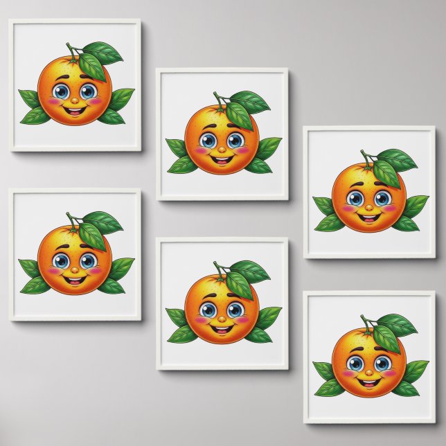 Happy Orange Emoji Illustration Peel And Stick Photo Tile (Front Set)