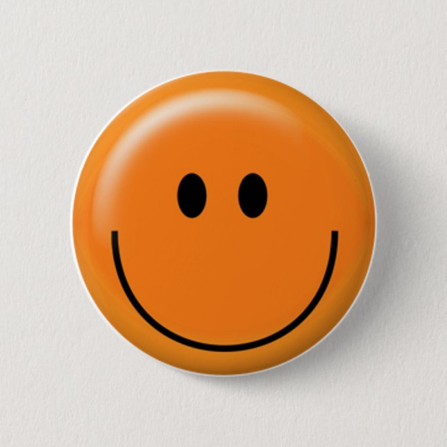 Happy orange face pinback button (Front)