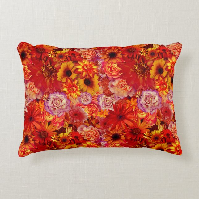 Happy Orange Flower Field Garden Accent Pillow (Front)