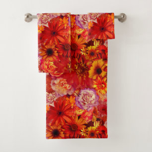Happy Orange Flower Field Garden Bath Towel Set