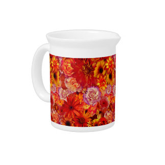 Happy Orange Flower Field Garden Drink Pitcher
