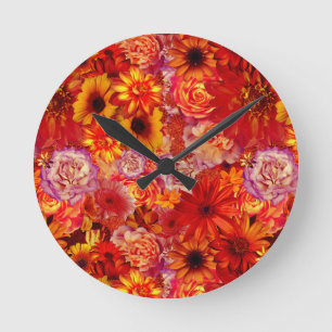 Happy Orange Flower Field Garden Round Clock