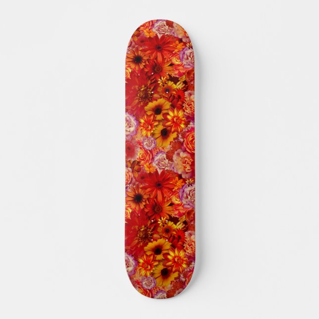 Happy Orange Flower Field Garden Skateboard Deck (Front)