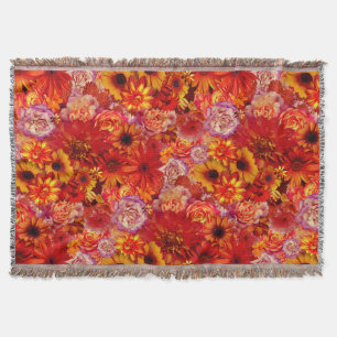 Happy Orange Flower Field Garden Throw Blanket