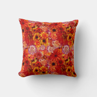 Happy Orange Flower Field Garden Throw Pillow