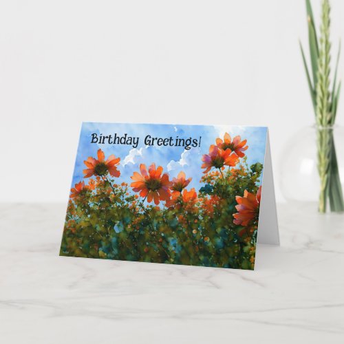 Happy Orange Flowers Birthday Card