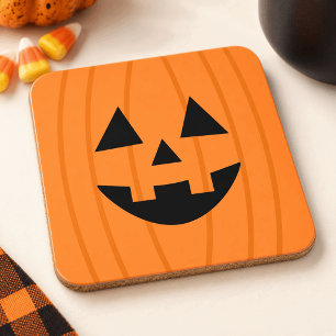 Happy Orange Jack o Lantern Smiling Face Beverage Coaster
