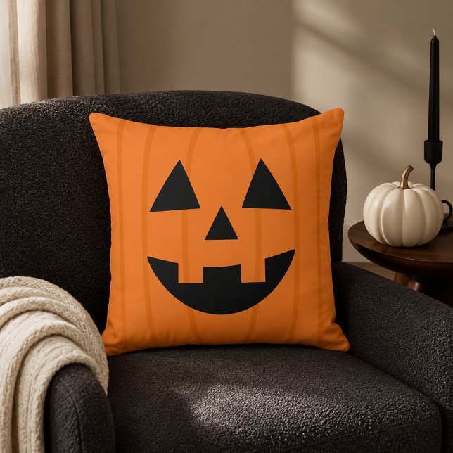 Happy Orange Jack o Lantern Smiling Face Throw Pillow (Creator Uploaded)