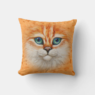 Happy Orange Kitty Face Throw Pillow