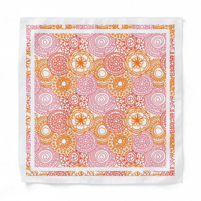 Happy Orange Pink Red Summer Flower Pattern Bandana (Front)