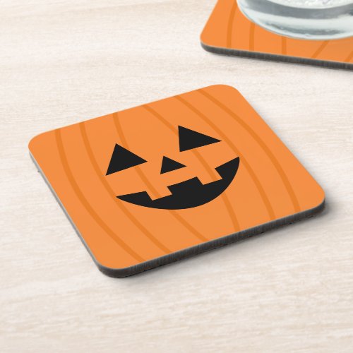 Happy Orange Pumpkin Smile Halloween Beverage Coaster
