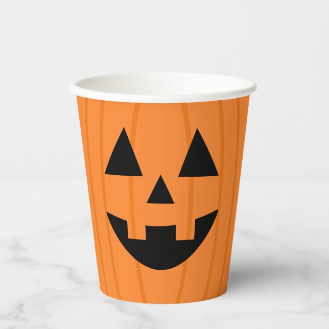 Happy Orange Pumpkin Smile Halloween Paper Cups (Front)
