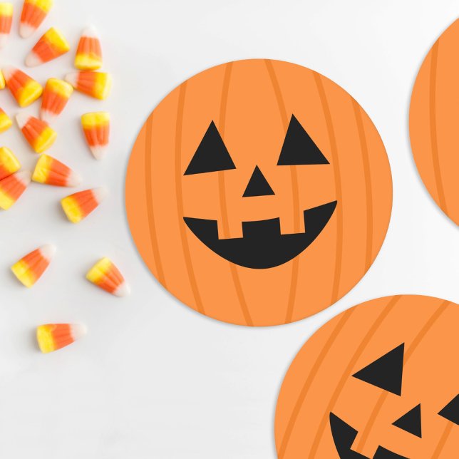 Happy Orange Pumpkin Smile Halloween Round Paper Coaster (Creator Uploaded)