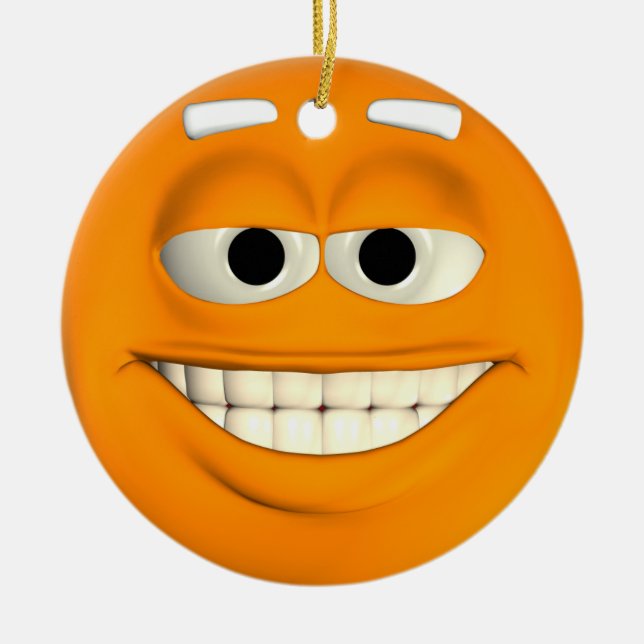 Happy Orange Smiley Ceramic Ornament (Front)