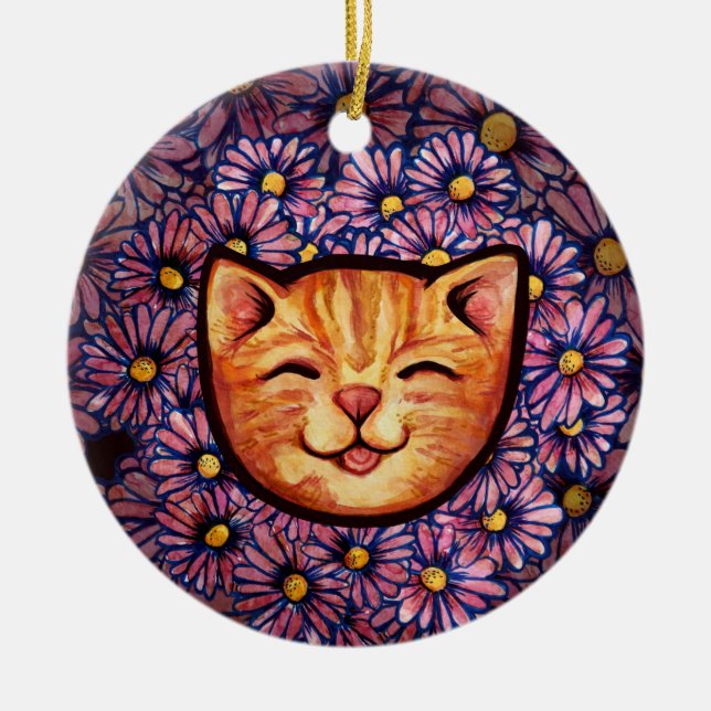 Happy Orange tabby Cat                 Ceramic Ornament (Front)