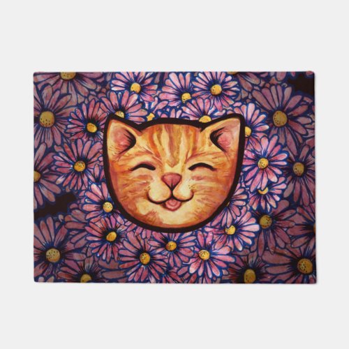 Happy Orange tabby Cat                             Doormat