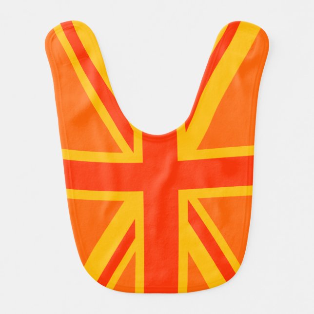 Happy Orange Union Jack British Flag Swag Baby Bib (Front)