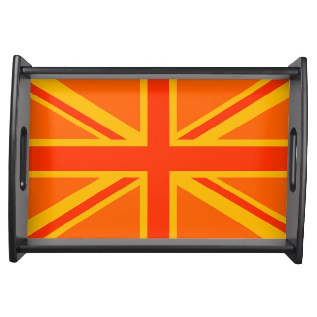 Happy Orange Union Jack British Flag Swag Serving Tray (Front)