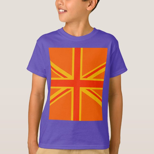 Happy Orange Union Jack British Flag Swag T-Shirt (Front)