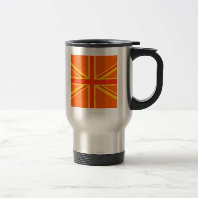 Happy Orange Union Jack British Flag Swag Travel Mug (Right)