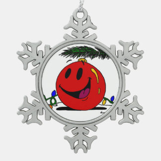Happy Ornament Snowflake Pewter Ornament