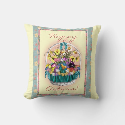 Happy Ostara Basket Decorative Pillow
