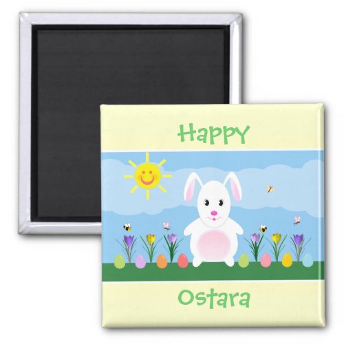 Happy Ostara Bunny Rabbit Square Magnet