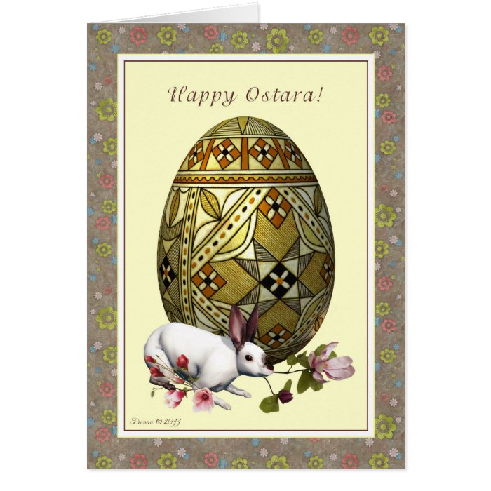 Happy Ostara   Vernal Equinox   Egg Hare Flowers Greeting Card