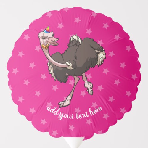 Happy Ostrich Dancing in Party Hat Cartoon Balloon